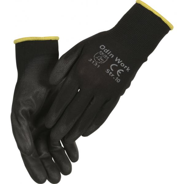 Fingerdoppad PU-handske 9 svart PU