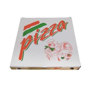 Pizzakartong - 24x24x3 cm - Vit med tryck "I Love Pizza"