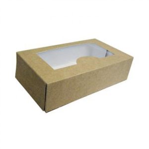 Kakask brun/vit 6 punkter med fönster i PET - 180x110x50mm