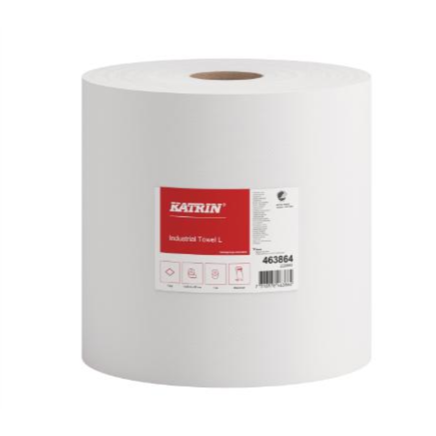 Katrin Industritorkpapper L 1-Lagers, Naturell vit 1230m x 23cm, Ø38,5cm, hvid, nyfiber