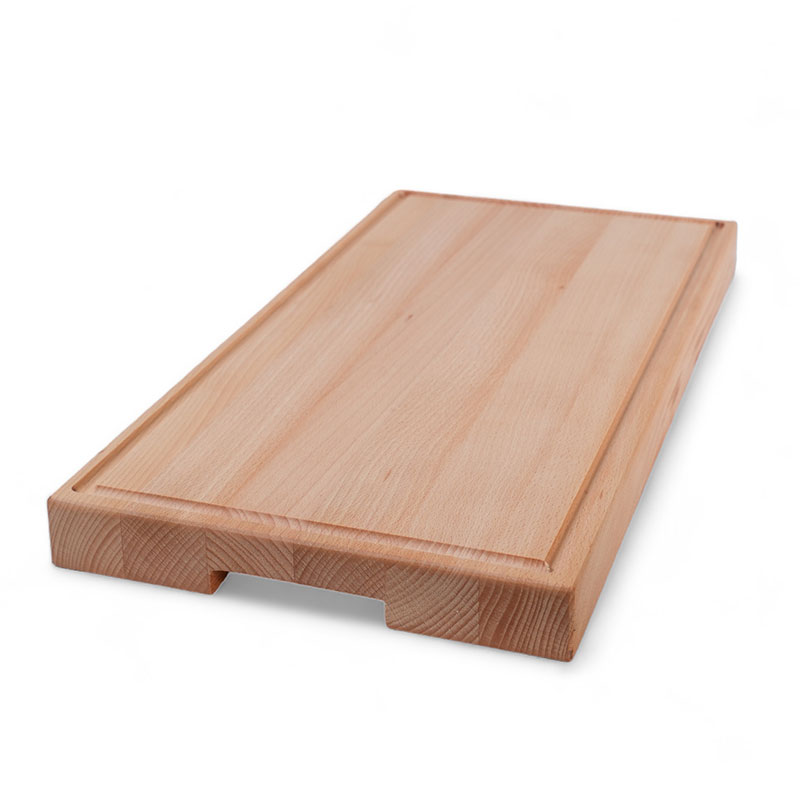 Skärbräda med handtag och spår i oljad bok – 600x300x40mm