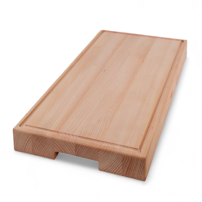 Skärbräda med handtag och spår i oljad bok – 750x300x40mm